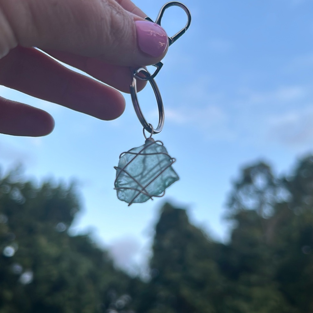 Sea Glass Handmade Keychain | Seafoam Green & Silver